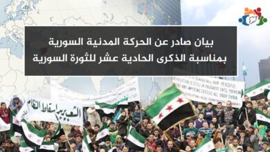 صورة بيان صادر عن الحركة المدنية السورية بمناسبة الذكرى الحادية عشر للثورة السورية